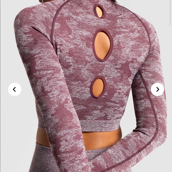 NEW! GYMSHARK Camo Seamless Long Sleeve Crop Top - XS Gym Shark - Picture 5 of 8